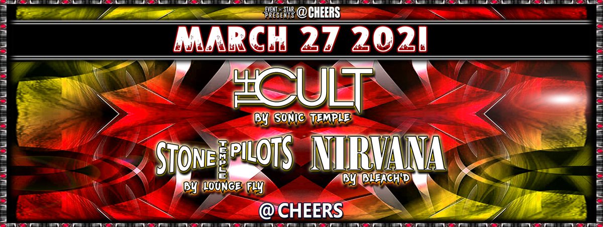 EventStarPro's tweet photo. Saturday Night @AtCheers #TheCult by #SonicTemple | #StoneTemplePilots by #LoungeFly &amp; #Nirvana by #Bleachd | Click link for #Tickets https://t.co/4q13lcK8RM #TributeBands #LiveMusic #LiveBands @EventsColorado @COPunkRockArmy @MetalRockPunkN @der60mn @COMusicBuzz @TheGrungeScene https://t.co/Yk6tKIkRrc