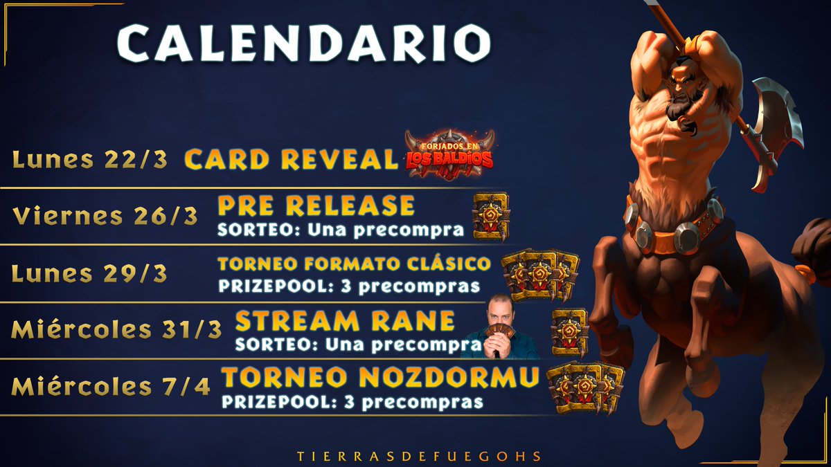 Tierras de Fuego HS (@tierrasfuegohs) on Twitter photo ⚔️FORJADOS EN LOS BALDIOS⚔️
¡Viví la nueva expansión de <a href="/PlayHSLATAM/">Hearthstone LATAM</a> en TDF! 🔥
Vamos a recibir #BaldiosHS como nunca antes, entregando OCHO precompras a lo largo de varios eventos y streams en las próximas semanas.
¡Agendate todas las fechas y no te pierdas ninguno! ⬇️⬇️⬇️ ⚔️FORJADOS EN LOS BALDIOS⚔️
¡Viví la nueva expansión de <a href="/PlayHSLATAM/">Hearthstone LATAM</a> en TDF! 🔥
Vamos a recibir #BaldiosHS como nunca antes, entregando OCHO precompras a lo largo de varios eventos y streams en las próximas semanas.
¡Agendate todas las fechas y no te pierdas ninguno! ⬇️⬇️⬇️