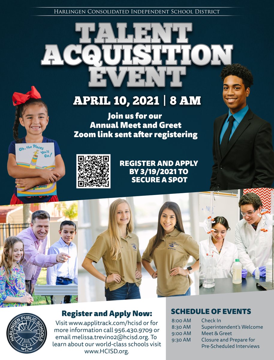 There's still time to apply - Register for our Talent Acquisition Event! The deadline has been extended to Friday, April 2. 

Visit: applitrack.com/hcisd/onlineap…