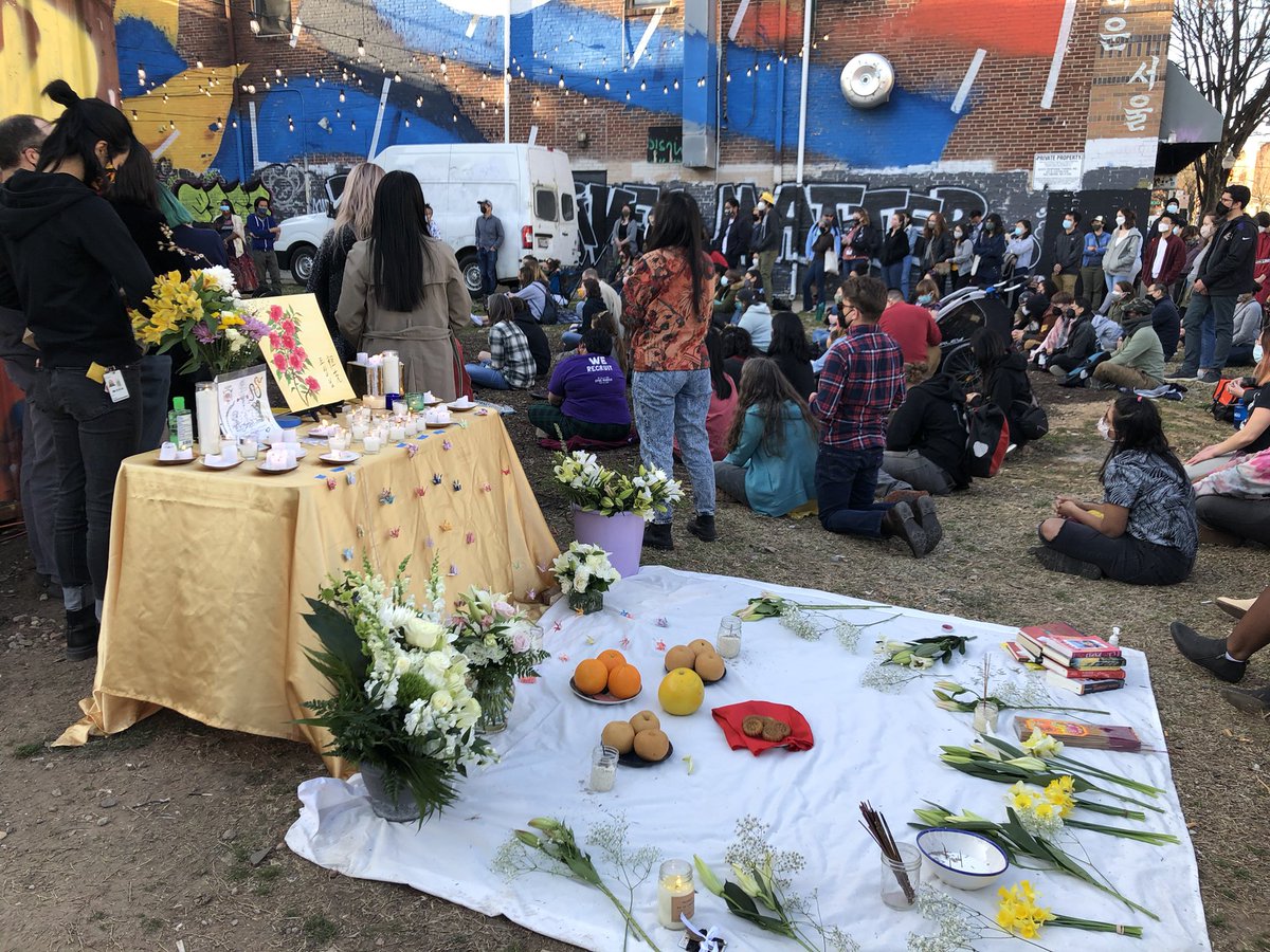 BaltoChick's tweet photo. Vigil in #Baltimore in the Y Not Lot today for #Atlanta victims, their family &amp; friends, &amp; the community they leave behind. Speakers expressing rage, confusion &amp; gratitude for support. https://t.co/C1ZgHyl8f0