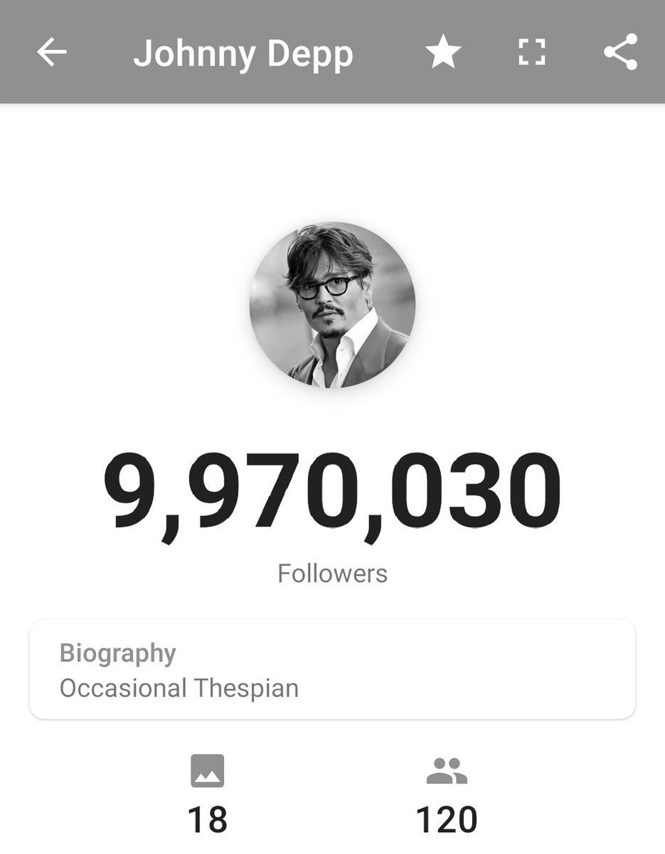JeneBete's tweet photo. #JohnnyDepp gained 10k more followers today and now needs only 30k to reach 10 million
@PrinConsuella_ @poopah73 @mrsdepp_head https://t.co/ac54ZkGa3m