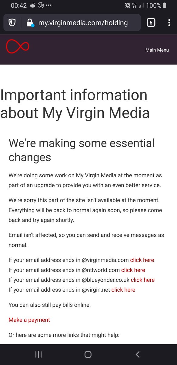 . <a href="/virginmedia/">Virgin Media ❤️</a> internet is down, but they're smort about it and also took down the status site.