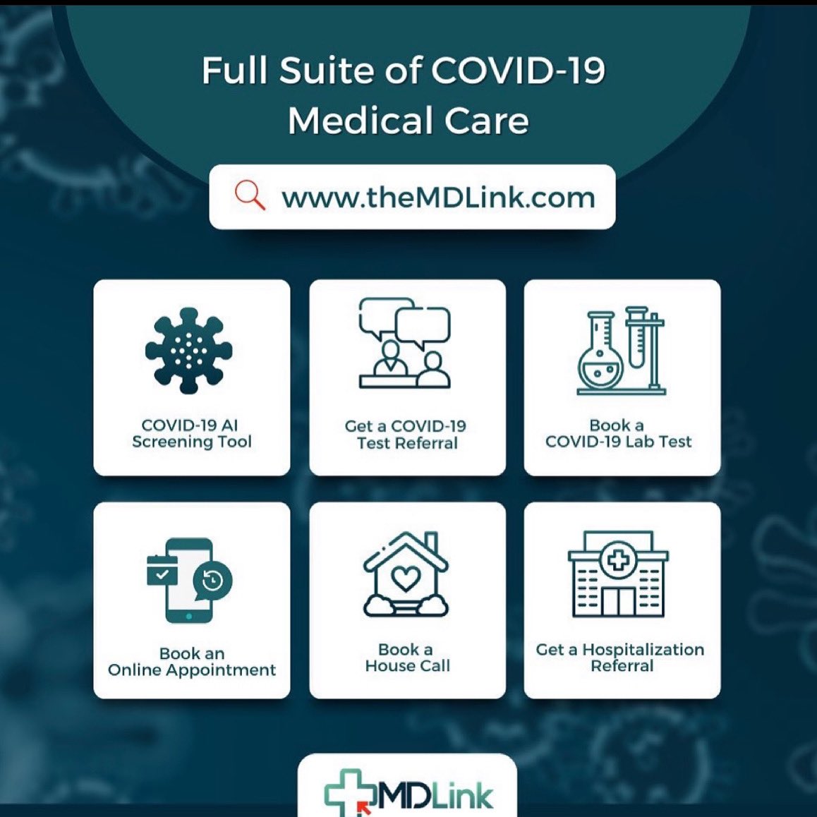 KhiaJosina's tweet photo. Introducing our full suite of COVID-19 Medical Care. We #Screen #Test &amp; #Treat 🩺🧪💊

- Screen yourself with our FREE COVID-19 Artificial Intelligence Screening Tool
- See a Doctor online to discuss any symptoms you may be having. @MDLinkHealth https://t.co/Gheci337Tc