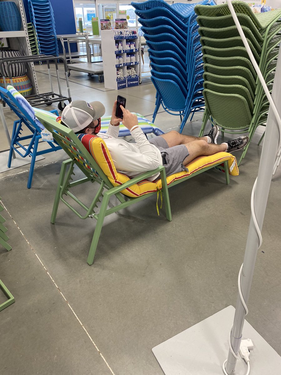 mseabaker's tweet photo. I think Alex decided he was done shopping #athomestore  Apparently, the lounge chair was comfortable! https://t.co/yJejojsruu