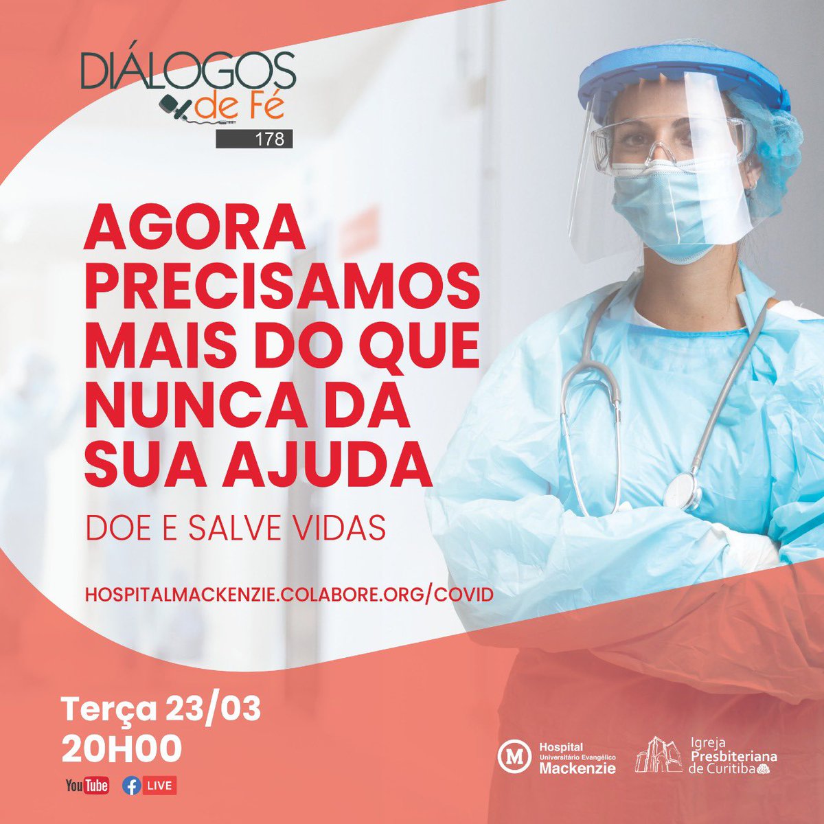 IPCTBA's tweet photo. O Hospital Universitário Evangélico Mackenzie precisa de nossa ajuda em tempos de COVID-19! Que saber como? Não perca nesta terça-feira a partir das 20 h no YouTube e Facebook da Igreja Presbiteriana de Curitiba.
#ipctba #Deus #Jesus #huemackenzie #mackenzie #covid_19 #covid https://t.co/gcJwohbFzb