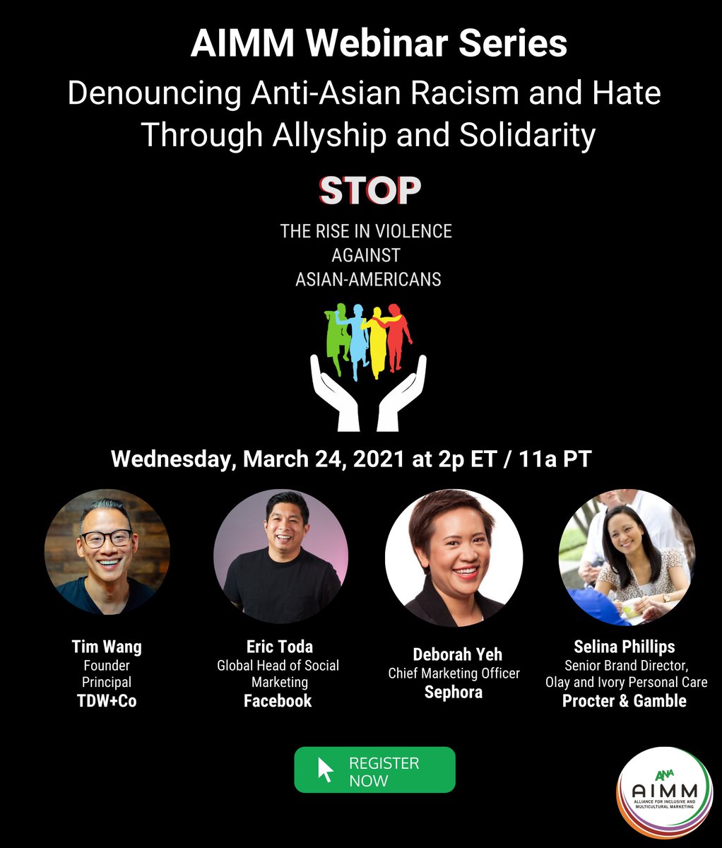 Join <a href="/tdwandco/">TDW+Co</a>'s Tim Wang, @Facebook's Eric Toda, <a href="/Sephora/">Sephora</a>'s Deborah Yeh &amp; <a href="/ProcterGamble/">Procter & Gamble</a>'s Selina Phillips at our webinar on Wednesday at 2 pm ET to learn about how brands can be an important ally for the AAPI community. Register now: hubs.ly/H0JJs_Q0