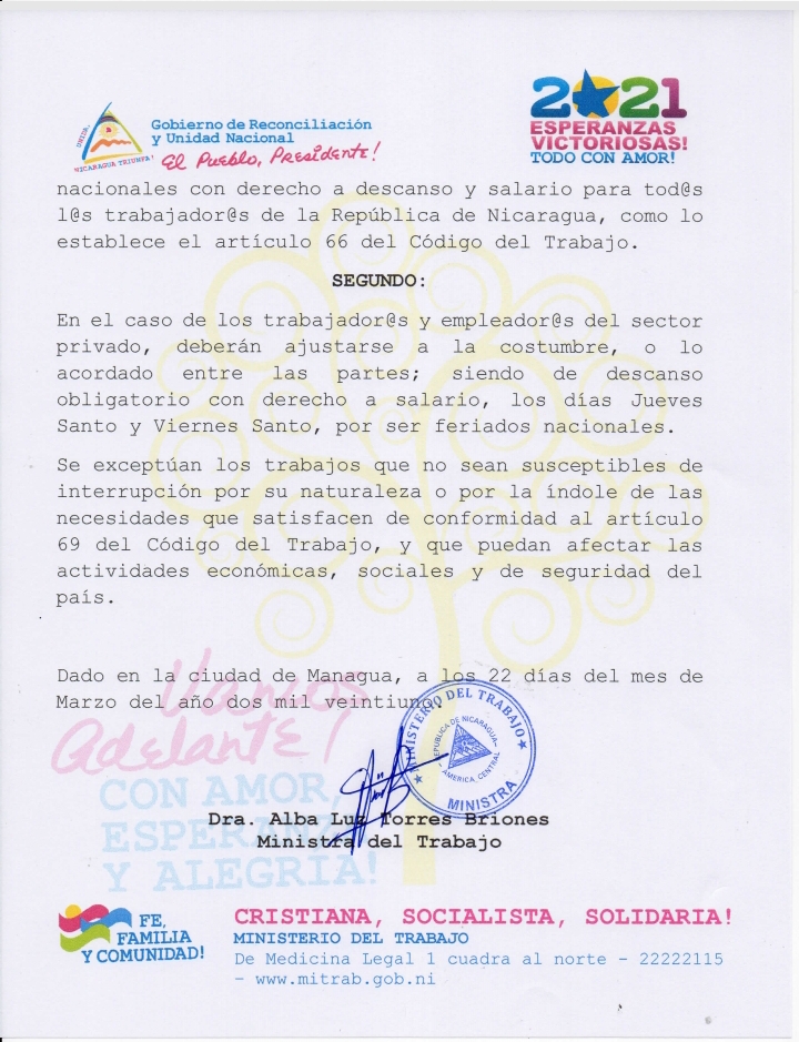 oscarviva13's tweet photo. Comunicado del #MITRAB sobre vacaciones en Semana Santa para los trabajadores del Estado de #Nicaragua @VivaNicaragua13 @FslnRed @Tuiteros_Sandi @CuadernoSandino https://t.co/e4azxNCKm2