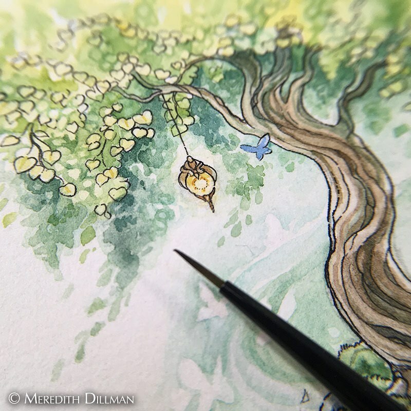 A watercolor detail 🌳 
#trees #watercolorart #miniart #wisconsinartist #madisonartists #fairytale