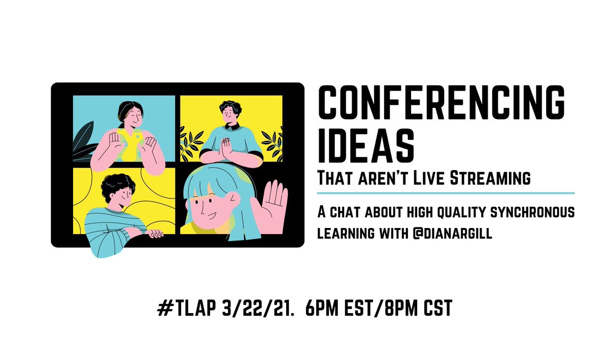 burgessdave's tweet photo. #tlap is TONIGHT at 8pm CST!!
Join @dianargill and the crew for an opportunity to talk about high quality synchronous learning. #learnlap #leadlap #Copyrighteous https://t.co/eJV17JiSxR