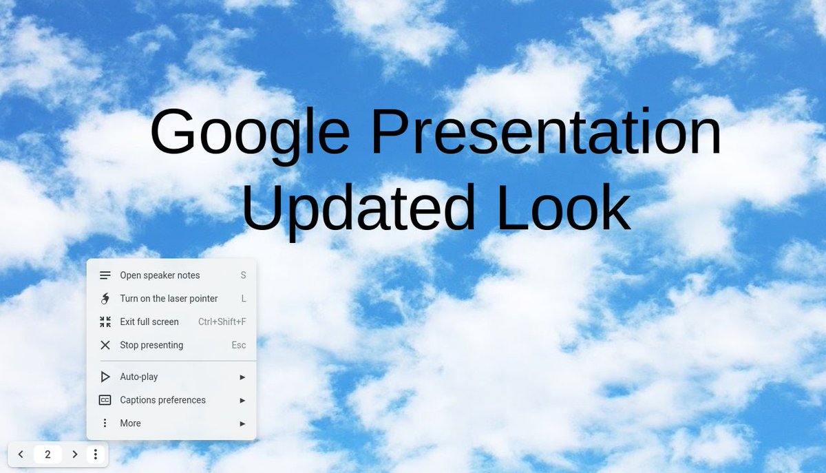 neene's tweet photo. So glad Google has updated its presentation mode tool bar for Slides. It use to take up so much extra space that really wasn't needed. Much better visual now. Look forward to sharing this with #WardTechPD teachers and #WardTechCafe students https://t.co/8HyeZ41Dxc