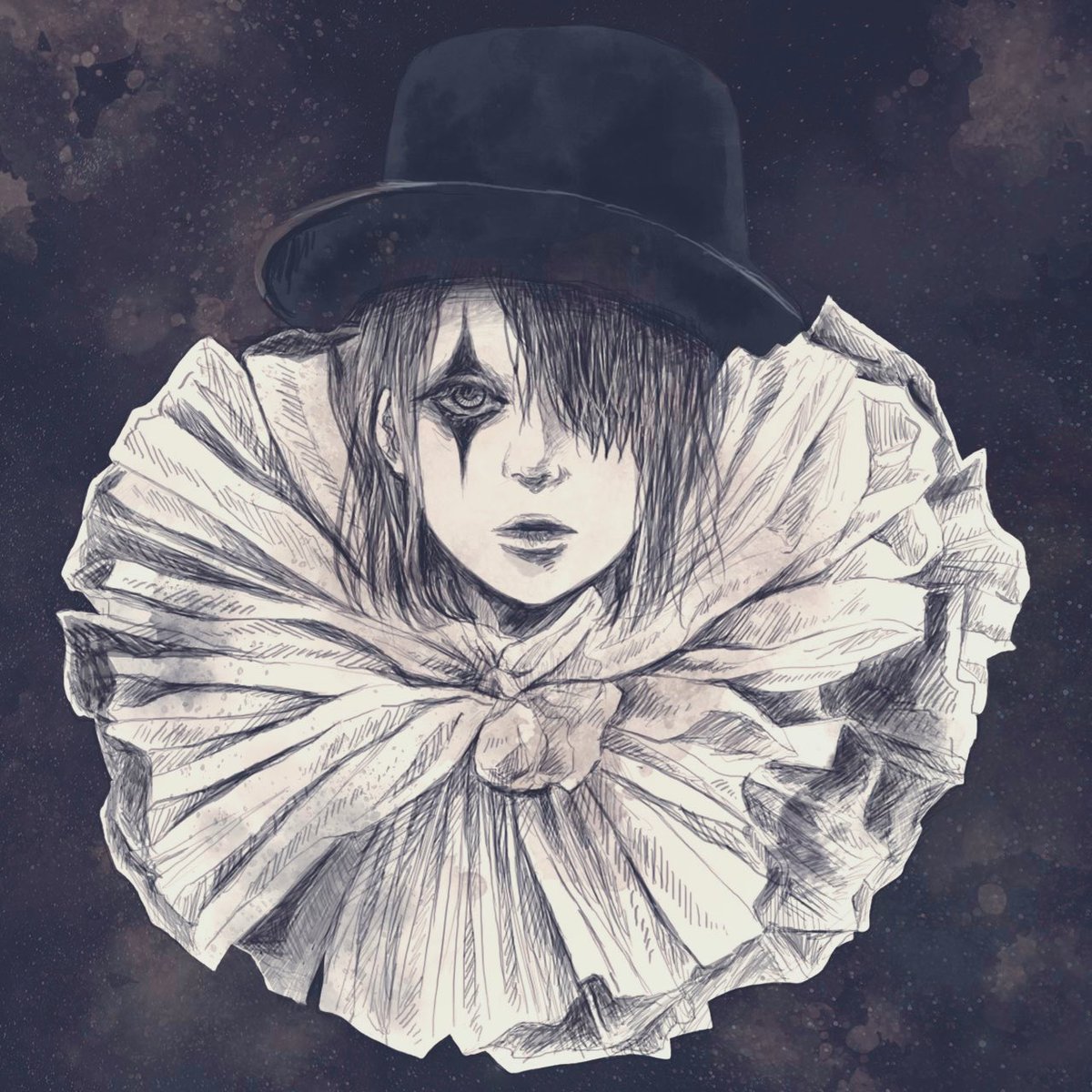 solo hat 1girl hair over one eye monochrome looking at viewer top hat  illustration images