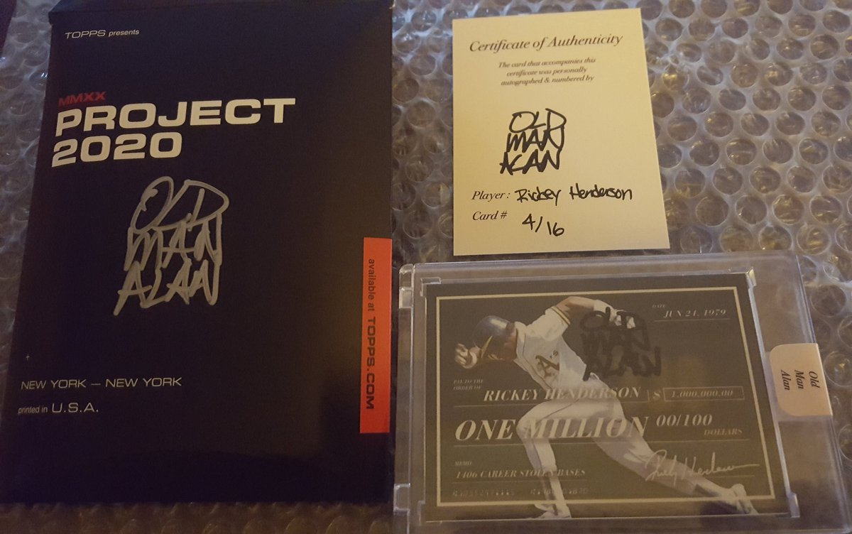 DanFurilo_8's tweet photo. Amazing @oldmanalan_ artist signed #ToppsProject2020 Rickey Henderson #mailday has arrived!  Looks fantastic!! Thank you sir for signing my card !!! CC @CRT_Sportscards https://t.co/wH8x9tk8Tj