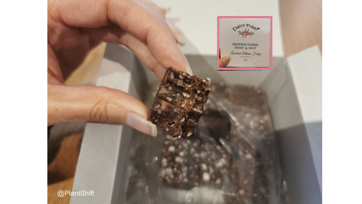 PlantShift's tweet photo. Ever heard of protein fudge?
It contains a lot less sugar &amp; a lot more protein! 
Made and sold by @FabFudge_UK 
They tell me that it’s good to have before and after a workout. 

#LoveLivingVegan #protein #easytobevegan #snacks #vegan #fabfudge #fudge #sugar https://t.co/Hs3v8YtQPD