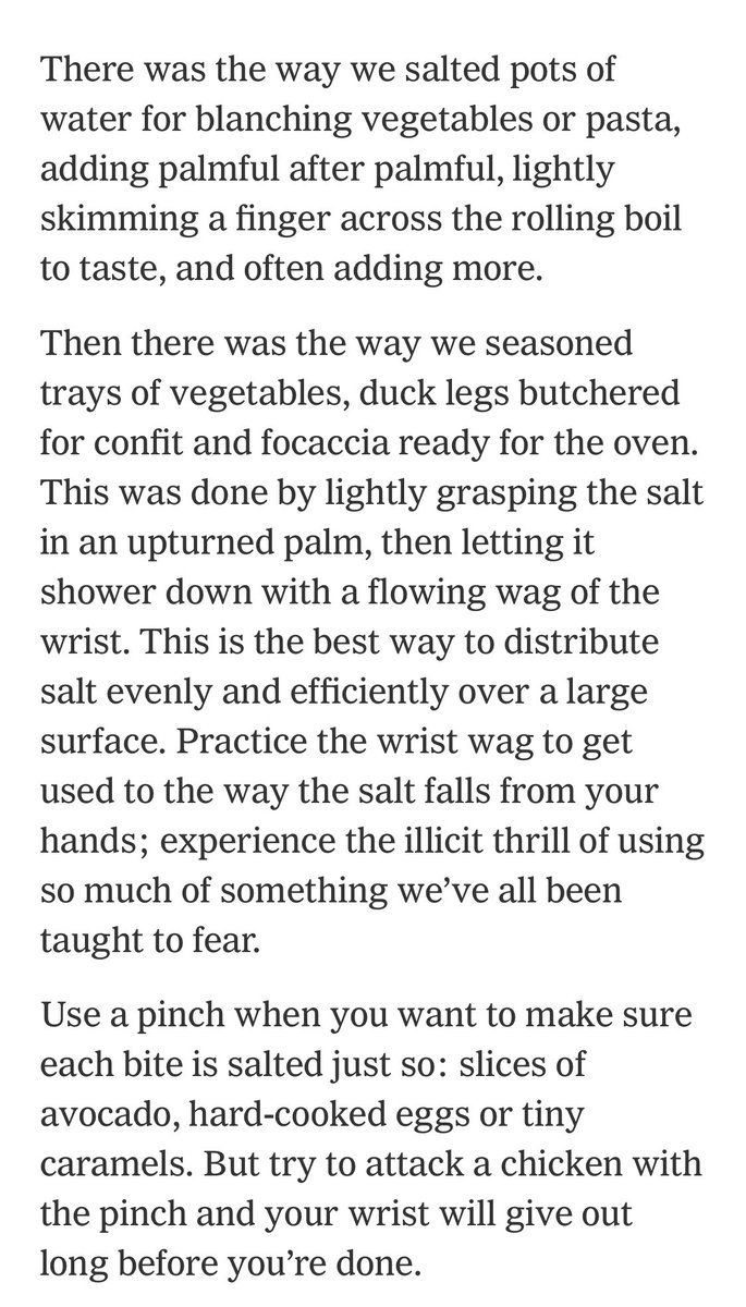 Bedtime reading at its finest, from the generous archives. Thank you <a href="/CiaoSamin/">Samin Nosrat</a> 😍 <a href="/nytimes/">The New York Times</a> <a href="/nytfood/">NYT Food</a> #salt 

nytimes.com/2017/04/25/din…