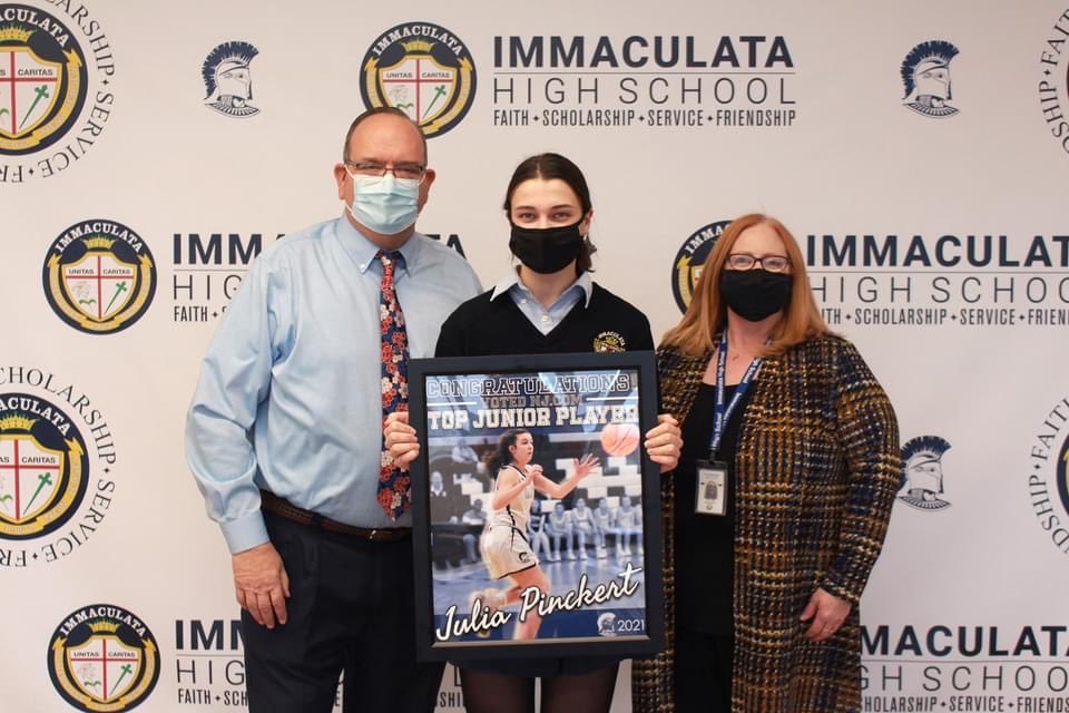 Our family recognized Julia Pinckert for her NJ.COM TOP JUNIOR PLAYER AWARD. Pictured are Head of School, Joan Silo &amp; Athletic Director, Tom Gambino. Many of the girls who played this year joined us for the occassion. Thank you to all for your support! #LataPride
