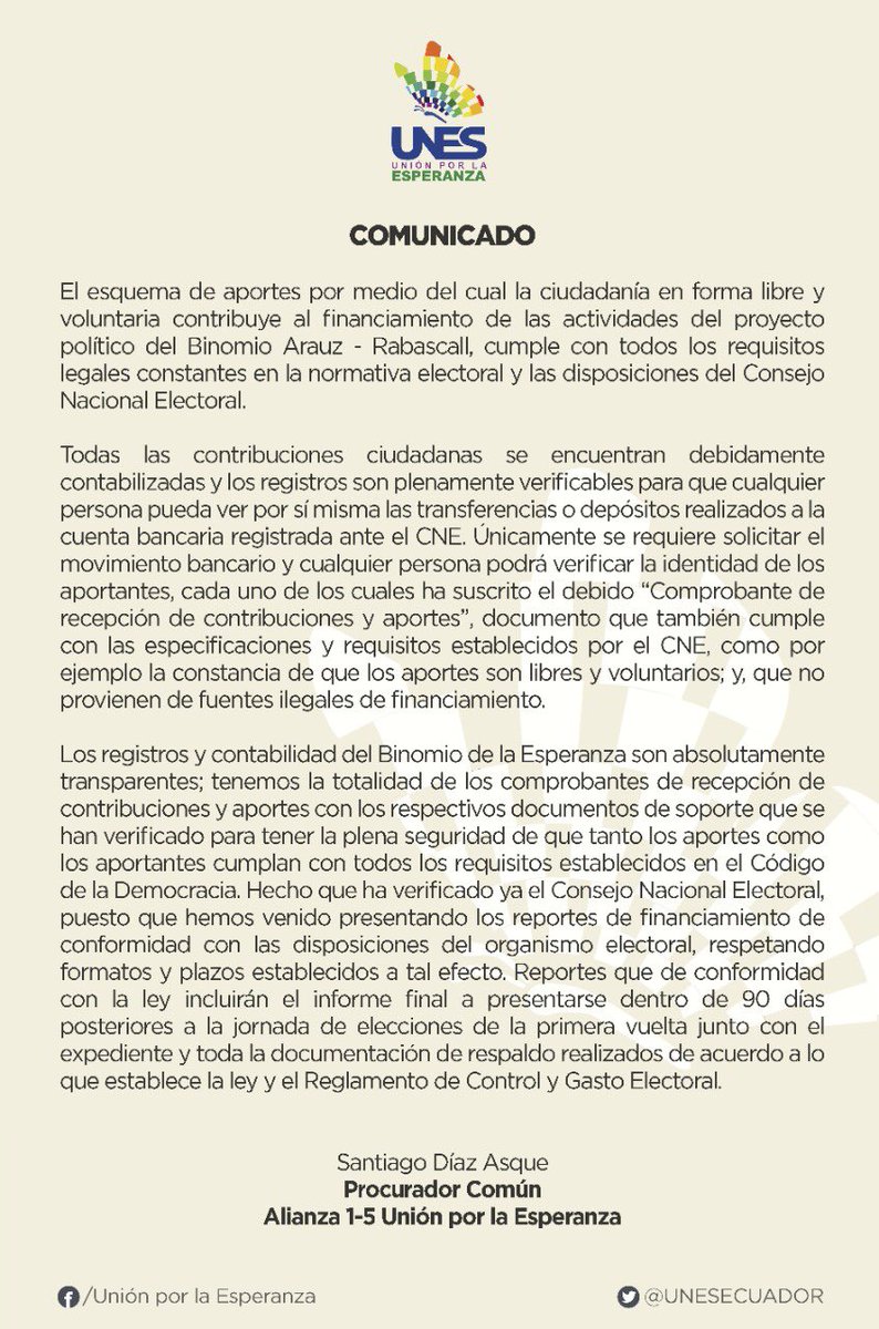 HugoQuirozPA's tweet photo. 🔴🔴🔴 A LA CIUDADANÍA | 
El Gran Frente Nacional de Todos, Unión por la Esperanza, Ratifica: Toda persona puede verificar las contribuciones ciudadanas y sus registros de transferencias / depósitos realizados a la cta. bancaria registrada ante el CNE. https://t.co/HvyE7HaEuN https://t.co/osbO2GgmoK