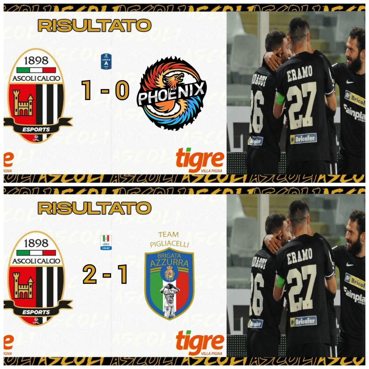Ascoli Calcio eSport (@ascolicalcioesp) on Twitter photo RISULTATI🔥
🏆 5°Giornata #LegaA <a href="/FVPA_net/">FVPA.net 🇮🇹</a>
✅ 2-1 🆚️ <a href="/BA_Pigliacelli/">Brigata Azzurra Team Pigliacelli Official</a>
⚽️🗝🏅 <a href="/Torminho10/">Torminho10x</a>
⚽️🗝 @_benny22_
🏆 3°Giornata #LegaA <a href="/VPLItaly/">VPL Italy 🇮🇹</a>
✅ 1-0 🆚️ @PNX_eSport
⚽️🏅 @_benny22_
#ForzaAscoli🤍🖤 RISULTATI🔥
🏆 5°Giornata #LegaA <a href="/FVPA_net/">FVPA.net 🇮🇹</a>
✅ 2-1 🆚️ <a href="/BA_Pigliacelli/">Brigata Azzurra Team Pigliacelli Official</a>
⚽️🗝🏅 <a href="/Torminho10/">Torminho10x</a>
⚽️🗝 @_benny22_
🏆 3°Giornata #LegaA <a href="/VPLItaly/">VPL Italy 🇮🇹</a>
✅ 1-0 🆚️ @PNX_eSport
⚽️🏅 @_benny22_
#ForzaAscoli🤍🖤