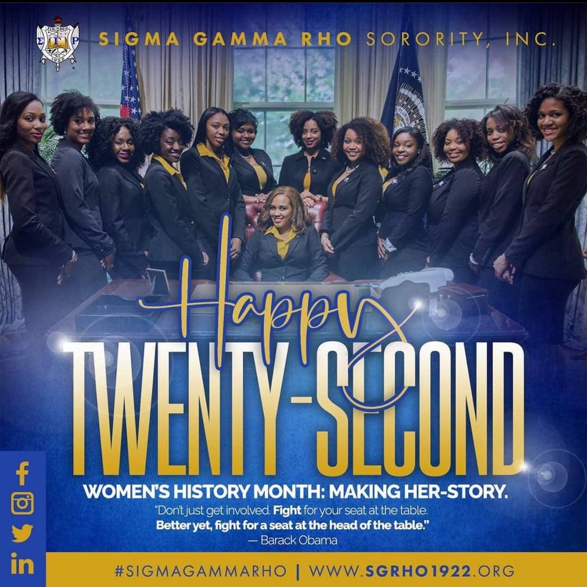 SGRhoLSS's tweet photo. Women’s History Month: Making Her-story. Happy Twenty-Second.
#SigmaGammaRho #SGRho #SGRhoUpdates 👸🏾💙🐩💛 https://t.co/VPJZNDdMlp