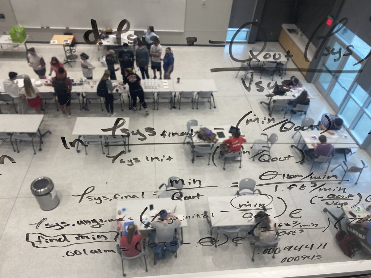 HeathTims's tweet image. Love this pic - looking through the 2nd floor glass at #LATechIESB: equations on the glass and @LaTechESA freshman leading a @LATechCOES painting stress relief night