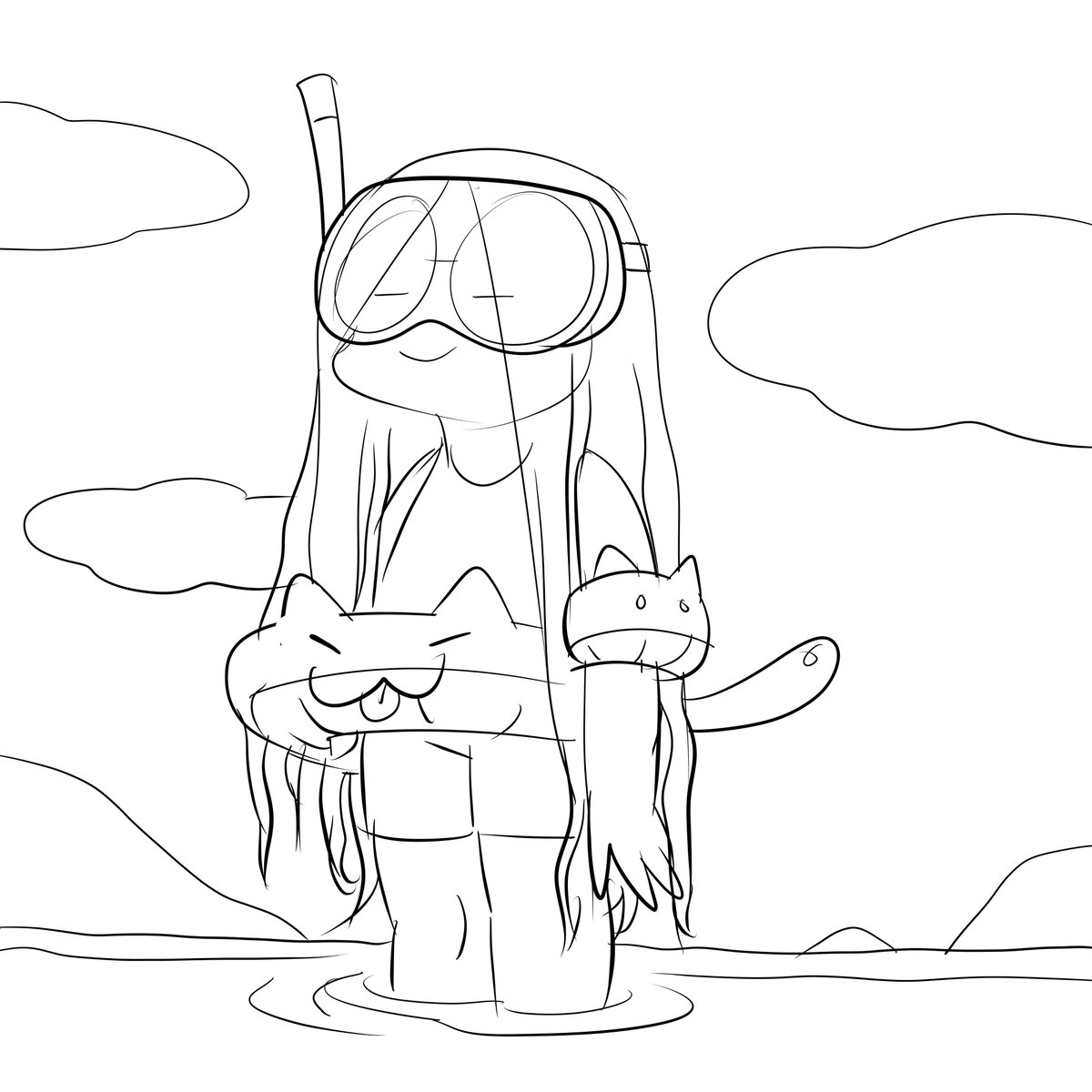 A dream of going snorkeling when things are normal again. My friend Lee imagines me with cat floaties and snorkel gear that can allow me to wear glasses. 