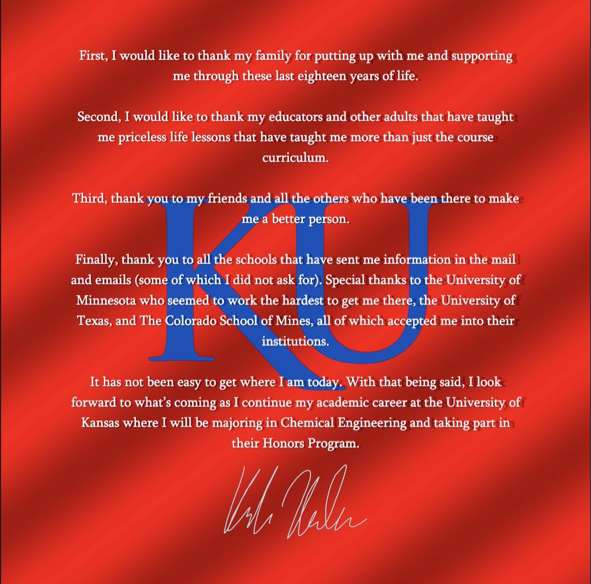 KadenHubler's tweet photo. Next chapter 🔴🐤🔵 https://t.co/kWbcofBMIP