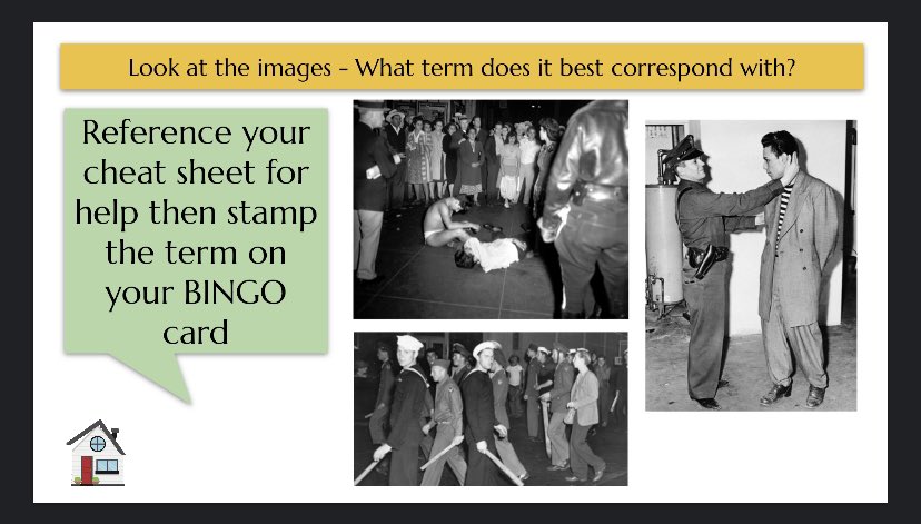 historysandoval's tweet photo. For our BINGO game I projected a slide of pictures, they used their printed cheat sheet (words with definition) to find the term https://t.co/extgiNoYfP