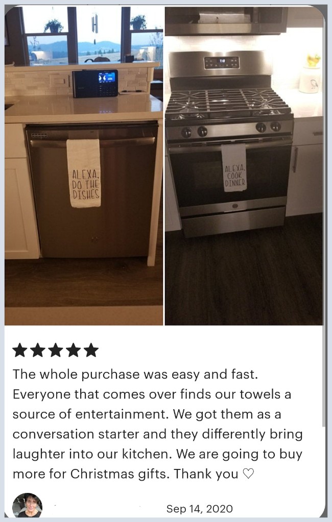 HumanAlexas's tweet photo. @Etsy What do you propose parents of #Alexas say when they walk into homes and see these towels??? It's "just a joke." ๐ฅด
#EndAlexaObsession #EthicsFailure
#Alexa #RespectNames #Enough https://t.co/RR2MSmaYIz