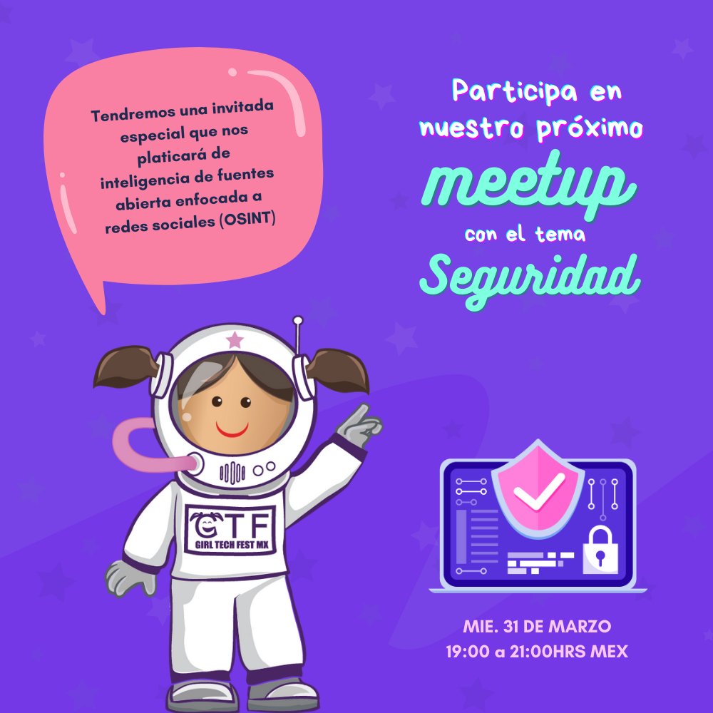 Tendremos una charla con una invitada especial, nos hablará de cómo la información que compartimos en internet puede ser utilizada con diferentes objetivos, como planificar un ataque, analizar información, e inclusive resolver un delito
Únete sin costo: bit.ly/3sbrNzy