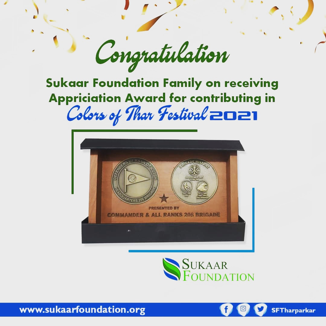 SFtharparkar's tweet photo. Congratulations Sukaar Foundation Family on receiving prestigious Appreciation Award from Commander &amp; All Range 206 Bridge during Colors of Thar Festival. https://t.co/m1Z0p77IKc