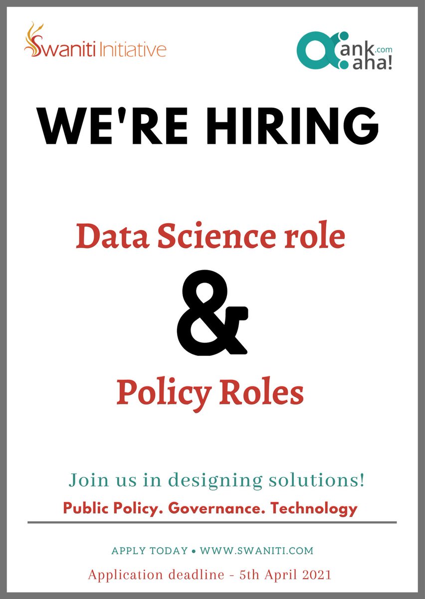 Swaniti's tweet image. Don't miss out on this opportunity!
Apply now, more details at swaniti.com
#publicpolicy #datatechnology #swaniti