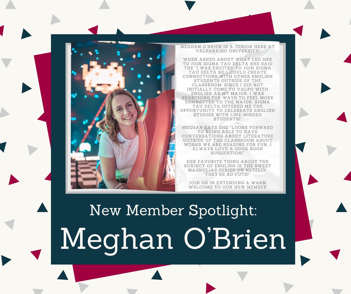 SigmaTauDeltaVU's tweet image. We’re excited to formally introduce our new member Meghan! Welcome Meghan, we’re so happy to have you. 📚💗

#newmembermonday #SincerityTruthDesign