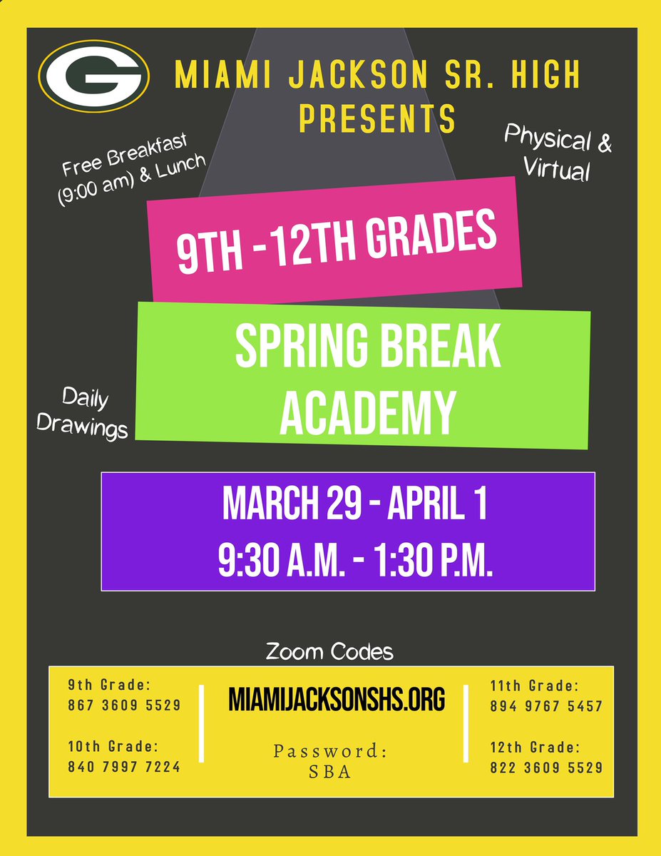 Spring is in the air..especially at Miami Jackson’s Spring Break Academy. So Hop on down to receive extra curricular support &amp; blossom into academic success. 🔰💪🏽🔰💯
