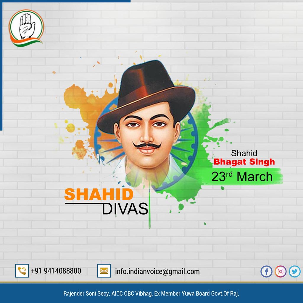 Rajender_INC's tweet photo. मातृभूमि की स्वतंत्रता के लिए अपने प्राणों का उत्सर्ग करने वाले भारत माता के वीर सपूत महान स्वतंत्रता सेनानी शहीद भगतसिंह जी, राजगुरु जी एवं सुखदेव जी के शहीद दिवस पर मैं उन्हें विनम्र श्रद्धाजंलि अर्पित करता हूँ.
कृतज्ञ राष्ट्र इन वीर सपूतों के सर्वोच्च बलिदान का सदैव ऋणी रहेगा. https://t.co/7ylPnaGufe