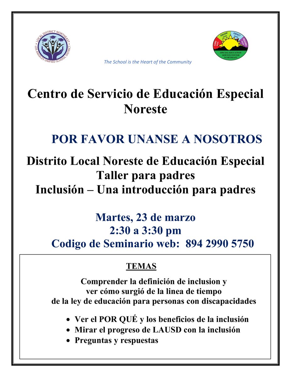 SLAStallions's tweet photo. Special Education Workshop by @LDNESchools tomorrow!
Taller de Educacion Especial presentado por @LDNESchools sera mañana! https://t.co/crq5lfZJty