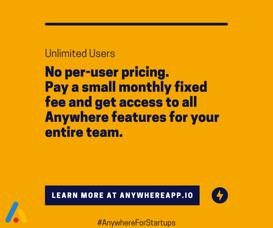 AnywhereAppIO's tweet photo. With Anywhere, we are offering a flat per-month based cost for unlimited users within your teams. Plans starting as low as $49/month for unlimited users.
#RemoteTeams #WorkFromAnywhere #WorkWithAnywhere #ProjectManagement #AnywhereForStartups #NoPerUserFees #UnlimitedUsers https://t.co/KbpWRCa8Ur