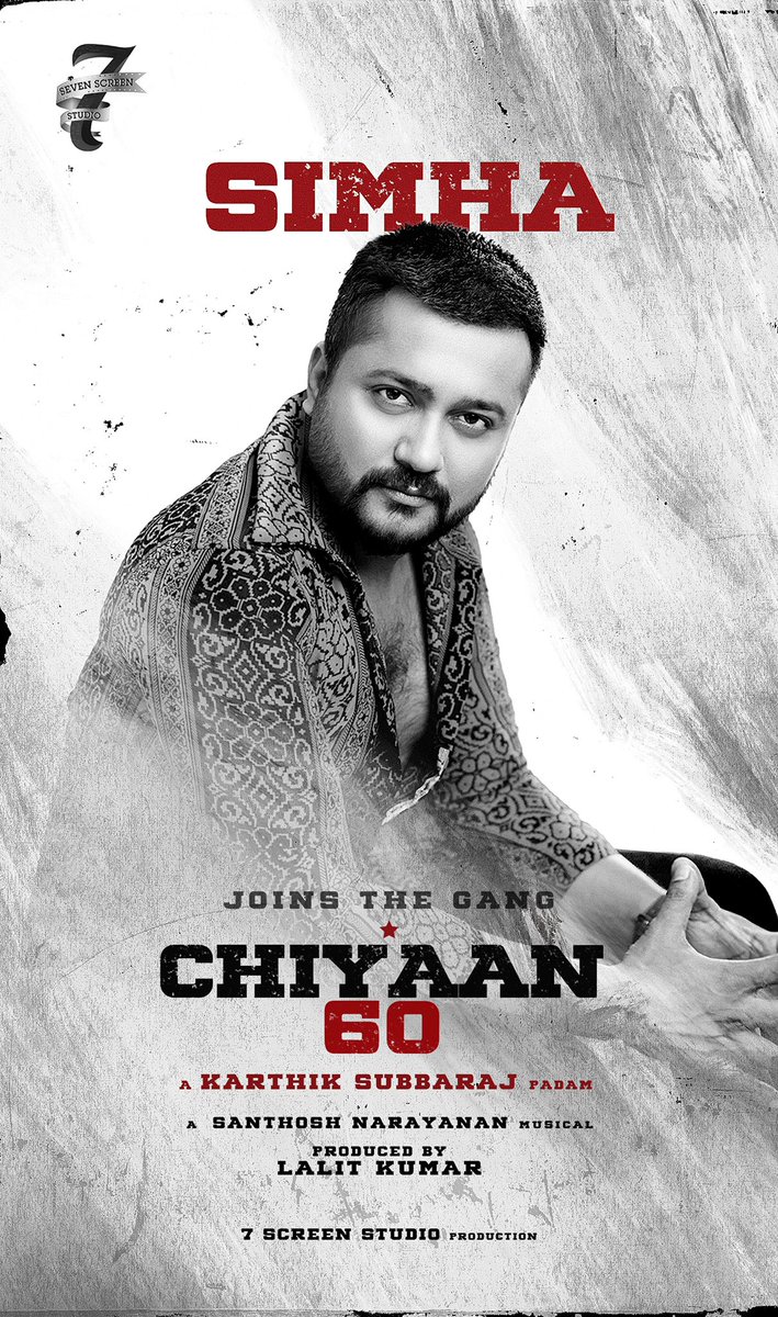 cvfClub's tweet photo. Actor @actorsimha on board for @karthiksubbaraj's film, #ChiyaanVikram starrer #Chiyaan60 https://t.co/DXJ1xE4eD8