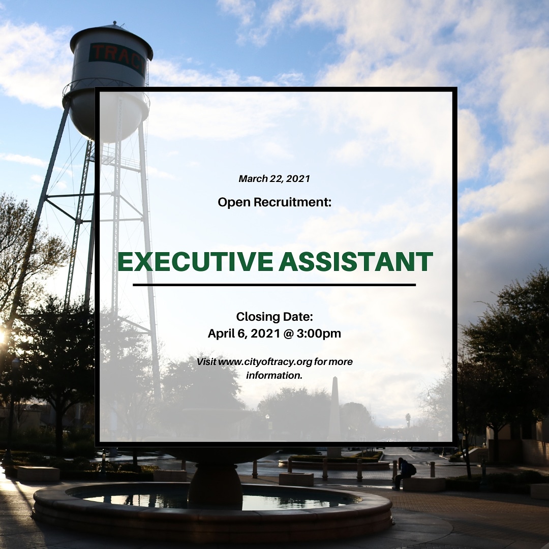 cityoftracy's tweet image. Do you want to #WorkInsideTheTriangle? The City of Tracy is openly recruiting for someone to fill the Executive Assistant role. Interested applicants should visit bit.ly/2QndrxO.

Please note that the application deadline is April 6, 2021 at 3:00pm