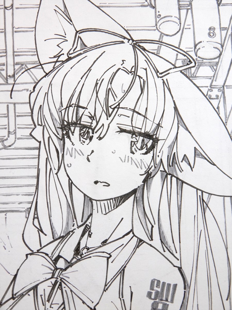 【作業中:くたびれコンパニオン】清書できました。
#色紙 #線画 #狐娘 