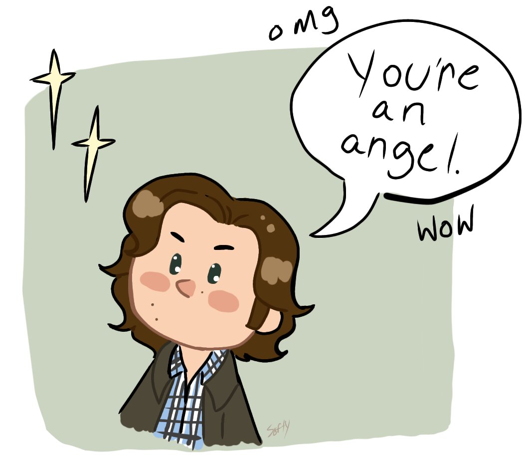 boikingofhell's tweet photo. A wild gremlin Sam encounters an angel of the lord. That's it, that's the whole post. #sastiel #samstiel #samcas #samwinchester #Castiel #deanwinchester #SPNfandom #SPNfamily #supernaturalart #supernaturalcw #supernaturalfanart https://t.co/sXnYCdp93Y