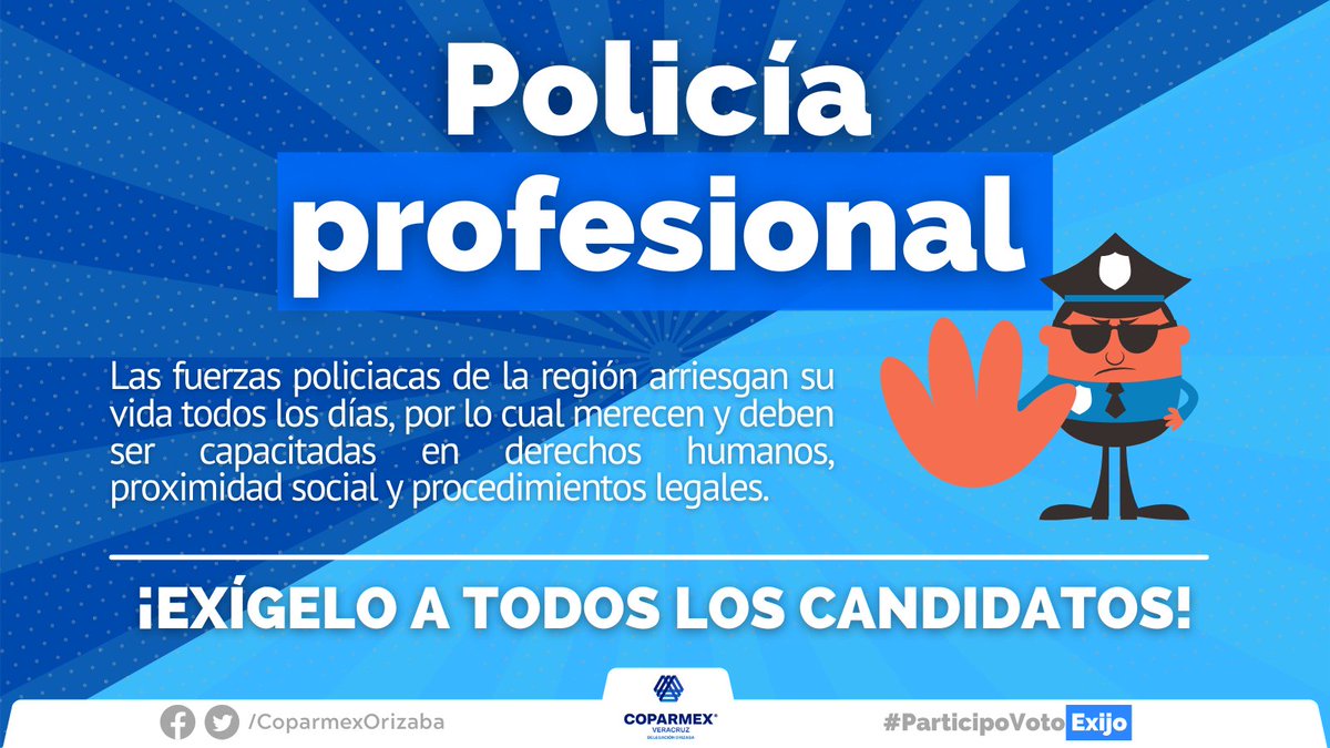 coparmexorizaba's tweet photo. La policía de la región de las Altas Montañas merece ser capacitada en derechos humanos, procesos legales y proximidad ciudadana.
Cualquier candidato que aspire a gobernar debe comprometerse a garantizarlo. ¡EXÍGELO!
#ParticipoVotoExijo
#Coparmexver
#Orizaba
#PolicíaCapacitada https://t.co/kmrTOkGp2d