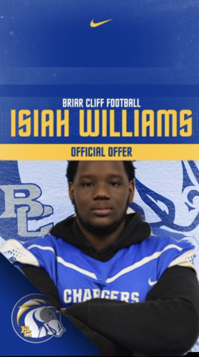 I want to thank <a href="/CoachLaDage/">Shane LaDage</a> and <a href="/CoachDouglasIII/">James Douglas III</a> and the whole Briar Cliff University coaching staff for having on a visit and I’m blessed to say I received my first official offer💙💛thank you🔛🔝🔜