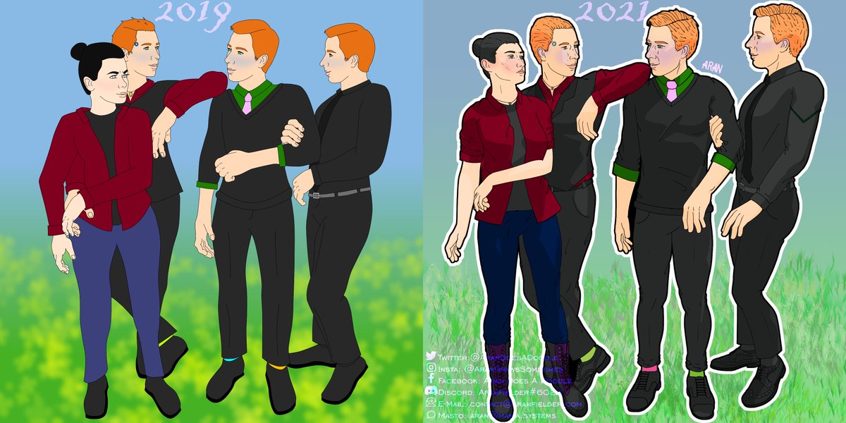 AranDoesADoodle's tweet photo. March 23 2021 - Trying to get back into drawing with a then and now to remind me how far I've come. November 2019 and March 2021 #DetroitBecomeHuman #dbh #dbhart #dbhfanart #dbhJerry #em400 #bellini #bellinipaints #av500
 #drawing #learningtodraw #lgbtartist https://t.co/G4lgrbkz4W