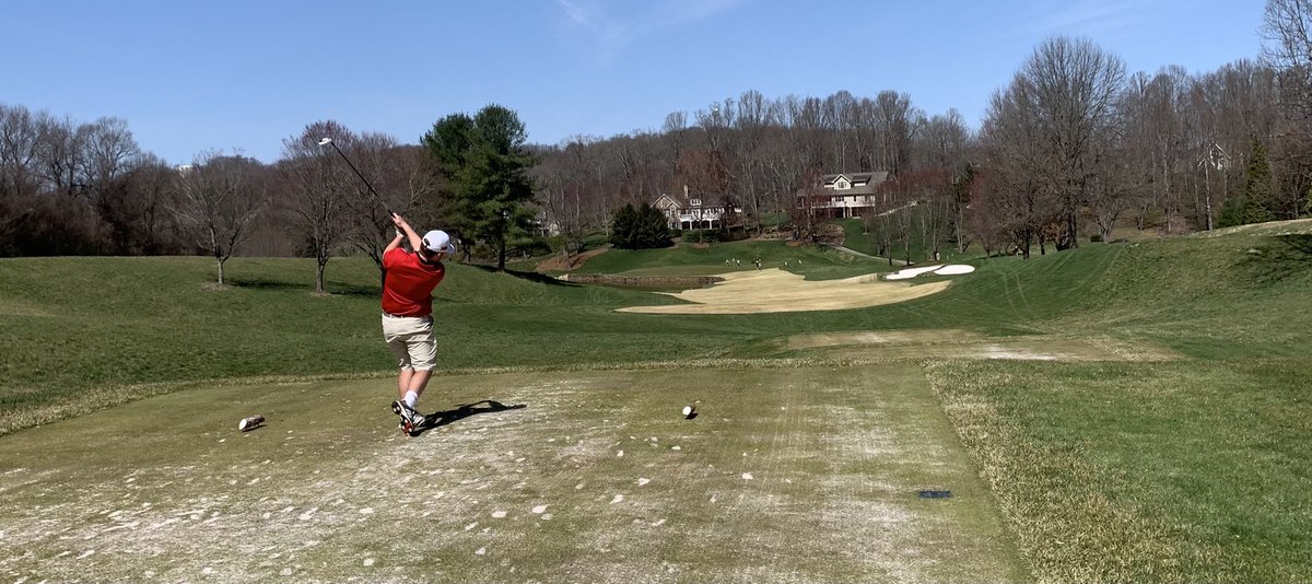 _mshsgolf's tweet photo. Hunter Starkey with a very solid 78 today at the Virginian. Parker Wolfe walks off the green after making a par. Brigham Blevins teeing it up. https://t.co/TYoilQbFPp
