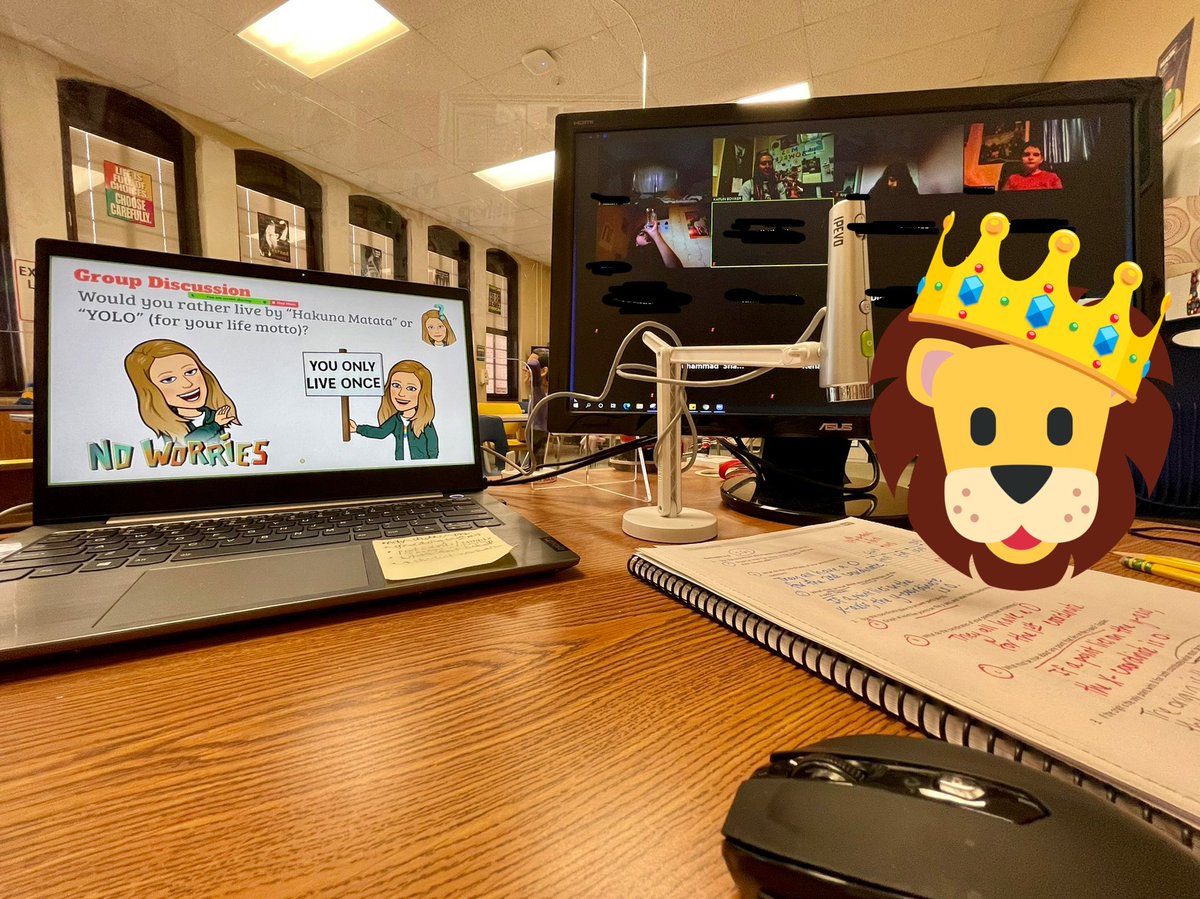 KaitlinBowker's tweet photo. Group discussion to start off #6thgrademath today was inspired by my daughters’ love for The Lion King lately. Would you rather live by “Hakuna Matata” or “YOLO”? #lifemottos @LincJrHi https://t.co/gQa5qnOBXH