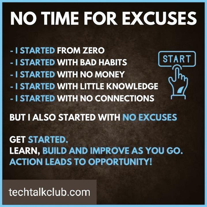 TechTalkClub21's tweet image. Everyone has to start somewhere. It&apos;s important to not make excuses and just get started. It will be tough but making excuses won&apos;t get you anywhere. 

Share this 

#stopmakingexcuses #startfromzero #buildyourownempire #buildyourempire #takeaction #failurequotes #startabusiness