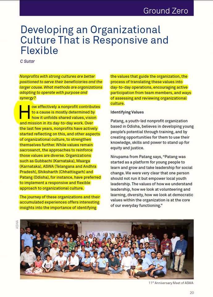 ammaaswa's tweet photo. An article about ASWA and few other WIPRO Partner Organizations under the article named "Developing an Organjzational Culture, that is responsive and Flexible" in Wipro Foundation's "Samuhik Pahal" magazine

#WiproFoundation
#ammaaswa
#organizationculture

https://t.co/XA7eP8N7ii https://t.co/cfxxFzDWAb
