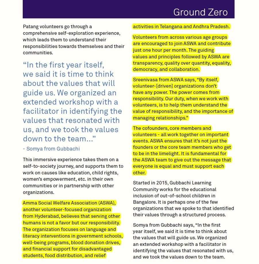 ammaaswa's tweet photo. An article about ASWA and few other WIPRO Partner Organizations under the article named "Developing an Organjzational Culture, that is responsive and Flexible" in Wipro Foundation's "Samuhik Pahal" magazine

#WiproFoundation
#ammaaswa
#organizationculture

https://t.co/XA7eP8N7ii https://t.co/cfxxFzDWAb