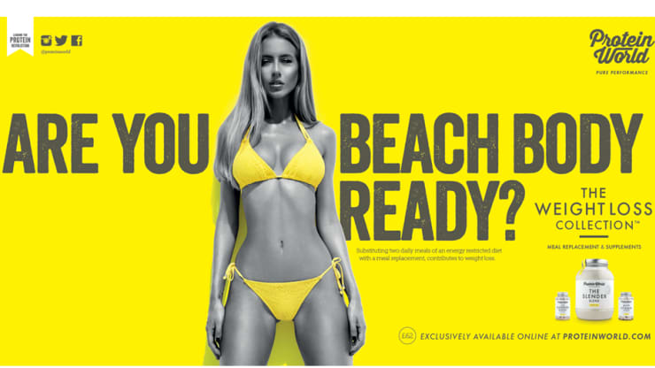 Scott1Griffiths's tweet photo. It's the start of Summer in the United Kingdom in 2015, and Protein World, a supplement company selling weight-loss products, ignites nationwide controversy with an advertising campaign asking London Underground commuters if they are "beach body ready" https://t.co/NA8CF0BOyA