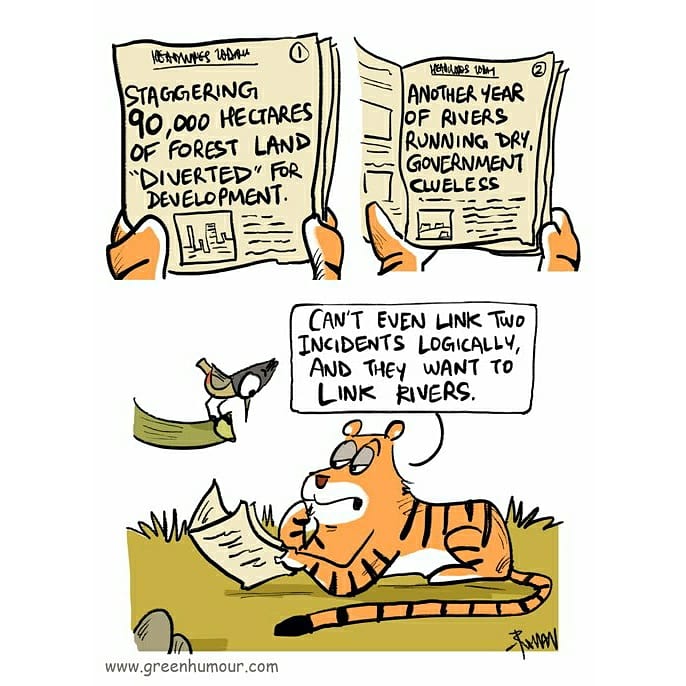 From the 2017 archives on #riverlinking , sadly relevant even today. #greenhumour #pannatigerreserve #kenbetwa #rivers