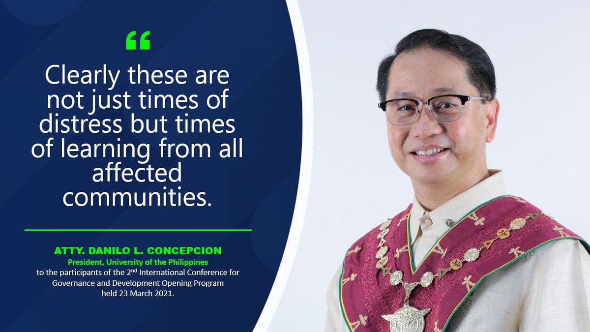 uplbcpaf's tweet image. "Clearly these are not just times of distress but times of learning from all affected communities"

- UP President Danilo L. Concepcion

#ICGD2
#CPAf
#CPAfICGD
#UPLB
#NewFuture
#Governance
#Communities
#PostPandemic
#InnovatingGovernance